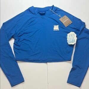 Patagonia NWT Womens Large Vessel Blue Long Sleeve Cropped Rashguard Top Rare